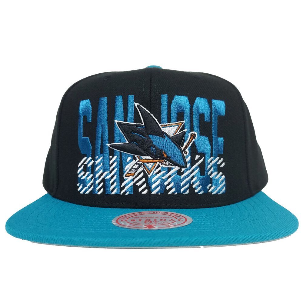 San Jose Sharks Mitchell & Ness NHL Snapback Hat Cap 3D Logo Black Teal NWT